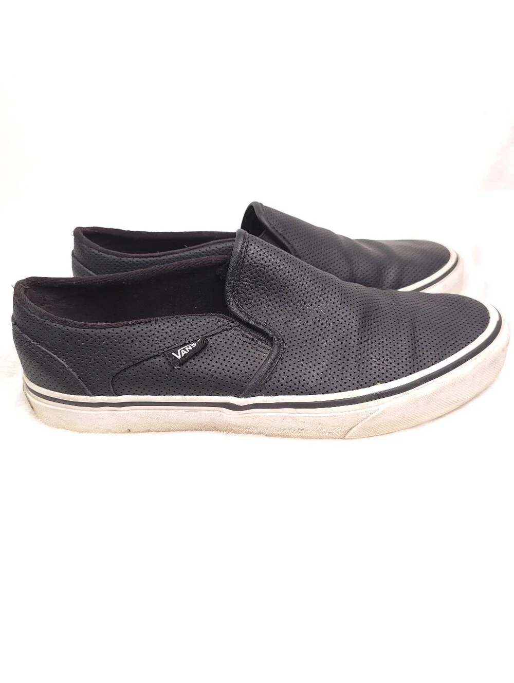 Vans Asher Perforated Leather Slip On Sneakers Women 8.5 Black